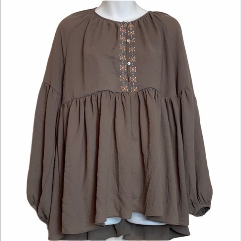 Hayden Boho Long sleeve Taupe Top